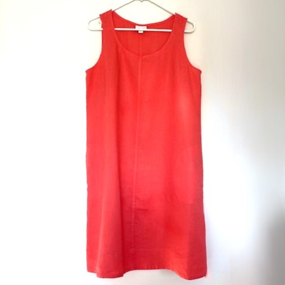 J. Jill Coral Red Sleeveless Linen Dress with Side Pockets